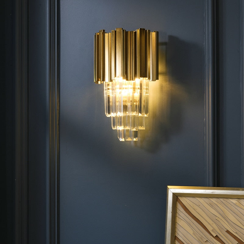 Adorjan Ridged Metal And Crystal Wall Lamp